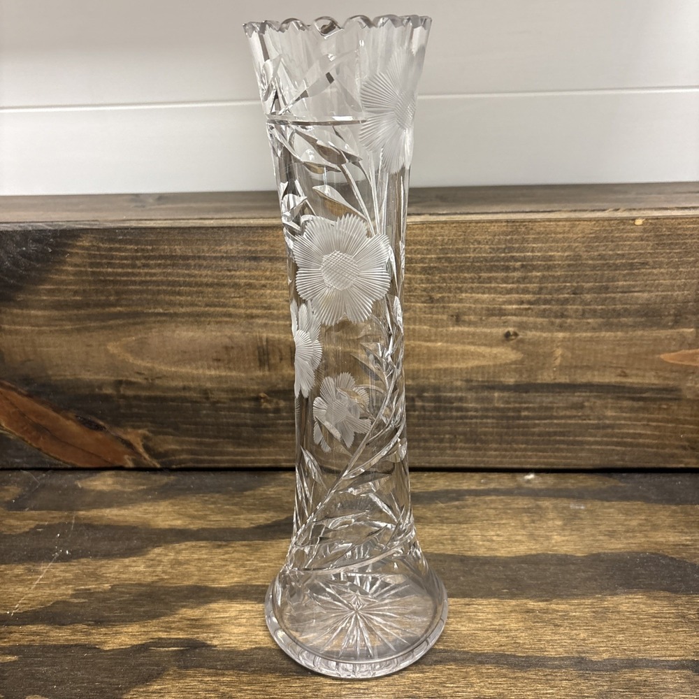 Beautiful Floral Etched Vase 12"